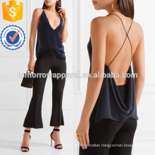 Velvet and Crepe Plunging Neckline Camisole Manufacture Wholesale Fashion Women Apparel (TA4102B)